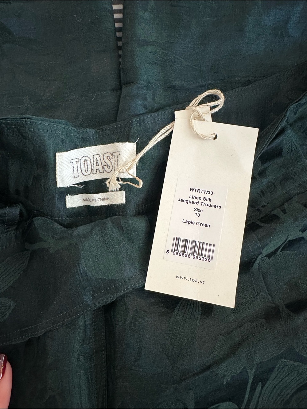 Toast Lapis Green Linen-Silk Wide Leg Trousers size UK10/US6